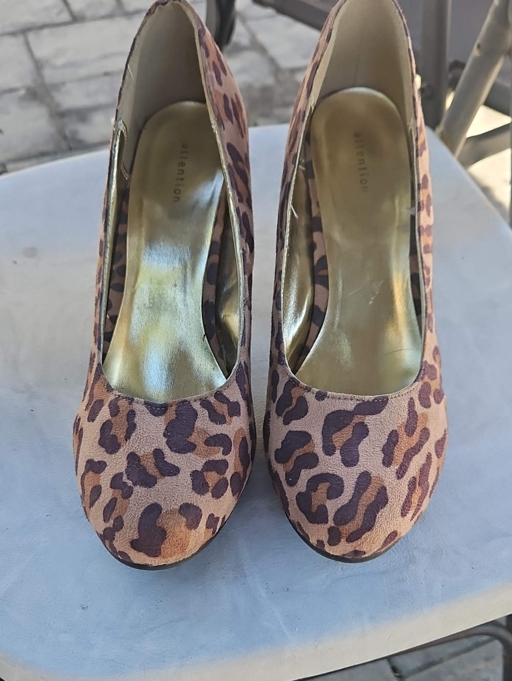 attention Leopard Print Platform Pumps in Tan and Brown